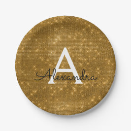 Gold Sparkle & Shimmer Monogram Birthday Pappteller