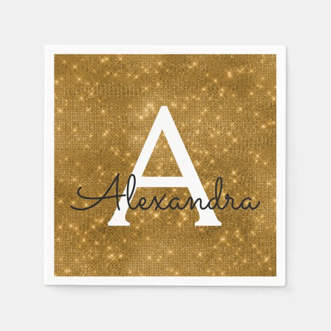 Gold Sparkle & Shimmer Monogram Erstgeburt Serviette (Vorderseite)