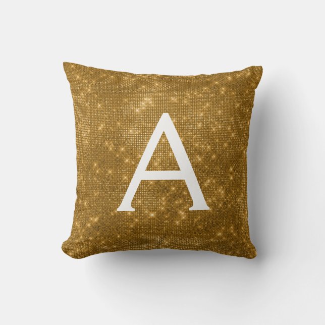Gold Sparkle Shimmer Monogram Name & Initial Kissen (Vorderseite)