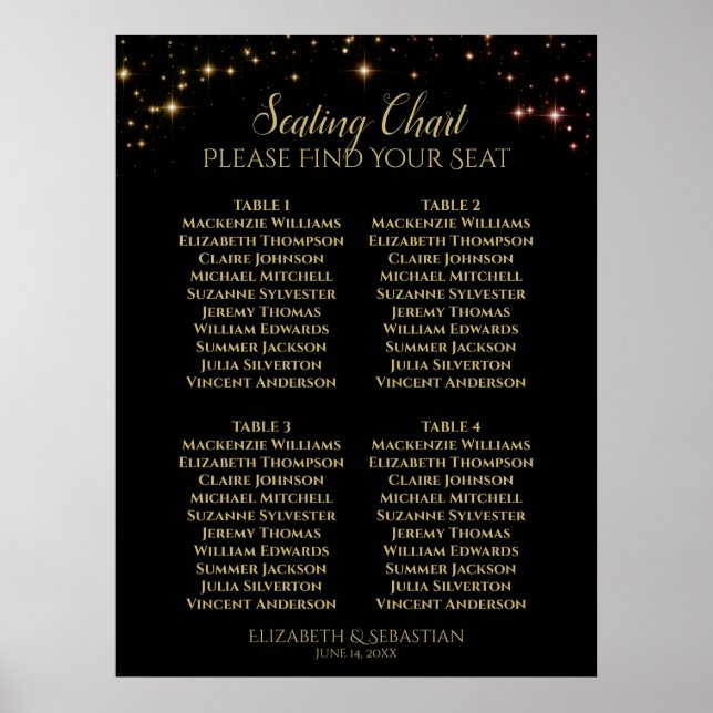 Gold Sparkle Stars 4 Tabelle Seekarte Poster (Vorne)