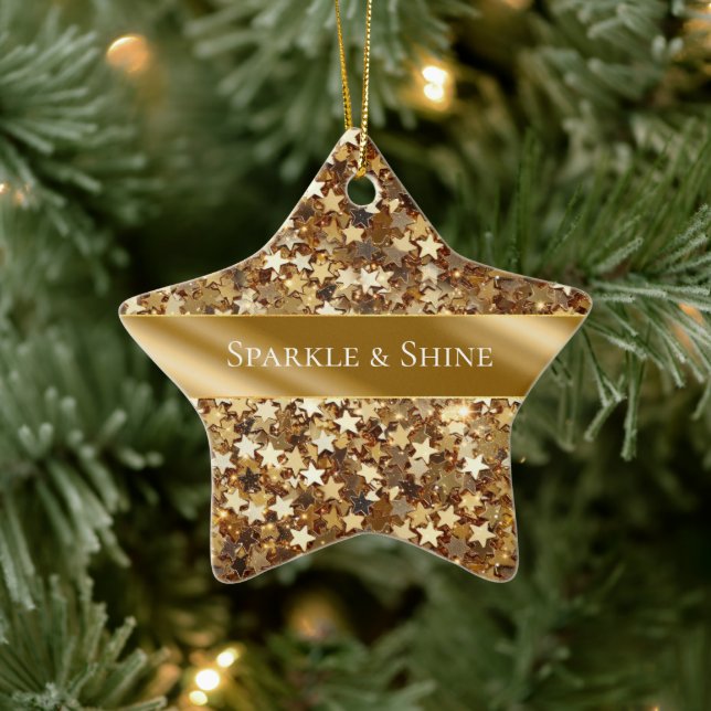 Gold Sparkle Stars Keramik Ornament (Baum)