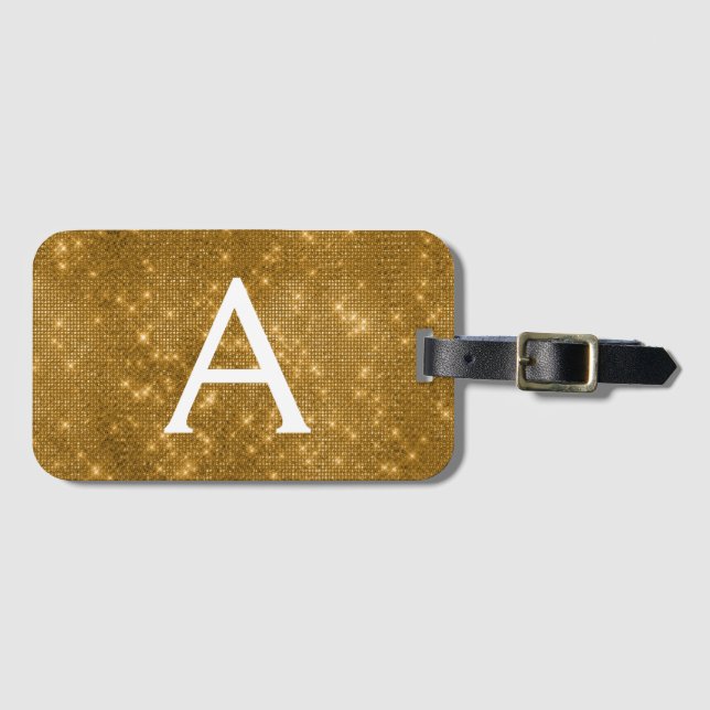 Gold Sparkle Twinkle Shimmer Monogram Name Gepäckanhänger (Vorderseite (Horizontal))