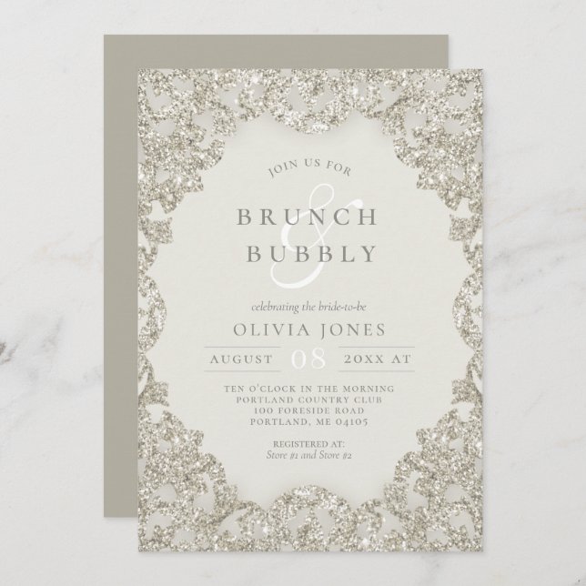Gold Sparkle Vintag Elegance Brunch und Bubbly Einladung (Vorne/Hinten)