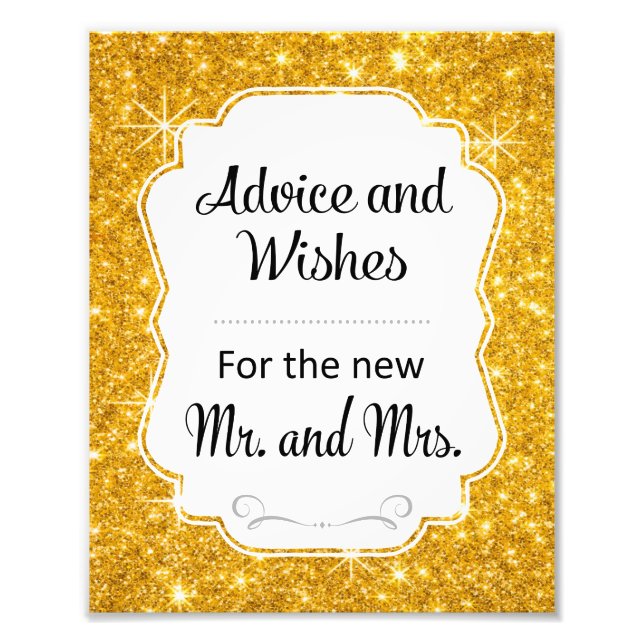 Gold Sparkle Wedding Advice und Wünsche Signierung Fotodruck (Vorne)