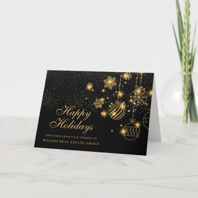Gold Sparkle Weihnachtsbände Unternehmensgrüße Feiertagskarte (Vorderseite)