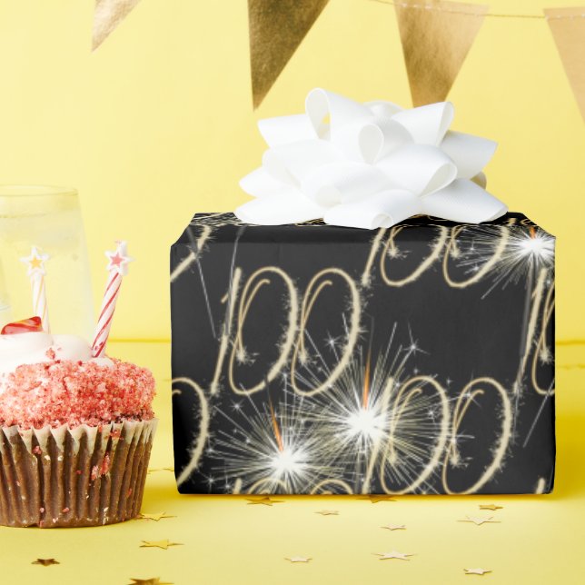 Gold Sparkler zum 100. Geburtstag Geschenkpapier (Geburtstagsparty)