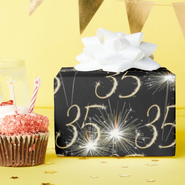 Gold Sparkler zum 35. Geburtstag Geschenkpapier (Geburtstagsparty)