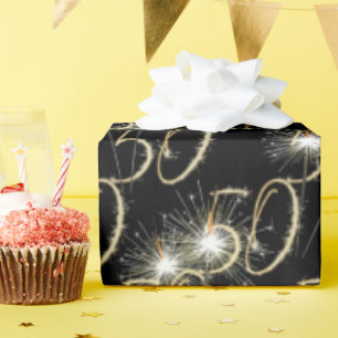 Gold Sparkler zum 50. Geburtstag Geschenkpapier