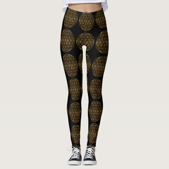 Gold-Sparkling-Blume Leggings (Vorderseite)