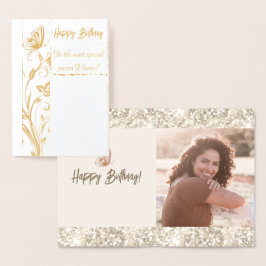 Gold Sparkling Butterfly Foto Geburtstag Real Folienkarte