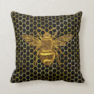 Gold Sparkling Königin Bee Gold Hexagon Biene Kissen