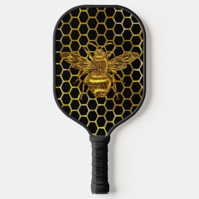 Gold Sparkling Königin Bee Gold Hexagon Biene Pickleball Schläger (Vorderseite)
