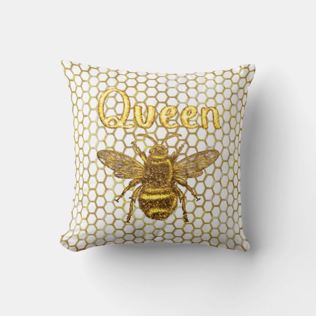 Gold Sparkling Queen Bee Gold Hexagon Beehive Thro Kissen (Vorderseite)