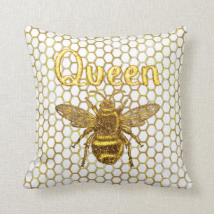 Gold Sparkling Queen Bee Gold Hexagon Beehive Thro Kissen