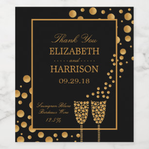 Gold Sparkling Wine Bubbles Engagement Party Weinetikett