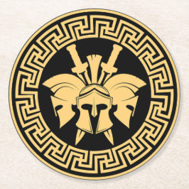 Gold Spartan Warriors Helmet Griechisches Muster Runder Pappuntersetzer