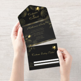 Gold Spiders Halloween-Party All-in-One-Einladung
