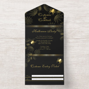 Gold Spiders Halloween-Party All-in-One-Einladung