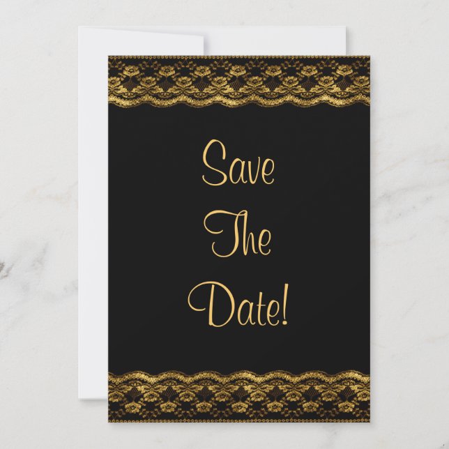 Gold-Spitze auf Black Wedding Save the Date Einladung (Vorderseite)