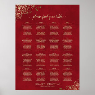 Gold Spitze auf Red 16 Table Wedding Seating Chart Poster