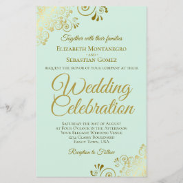 Gold Spitzen auf Mint BUDGET Hochzeit Einladung gr