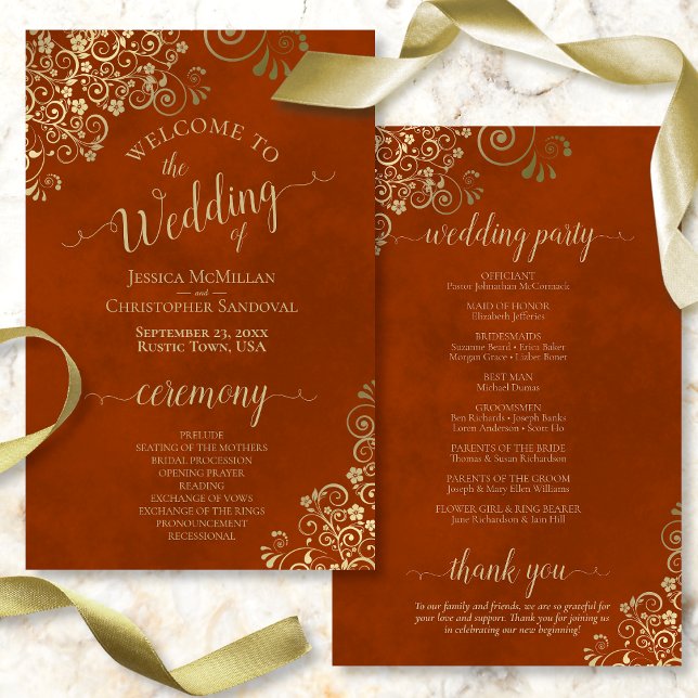 Gold-Spitzen auf Rust-Orange-Programm für Hochzeit (Von Creator hochgeladen)
