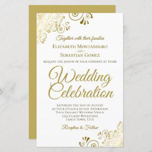 Gold Spitzen auf weißem HAUSHALT Hochzeit Einladun