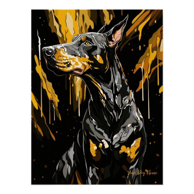 Gold Splash Doberman Dog 01 - Eartha Vandenstein Poster (Vorderseite)