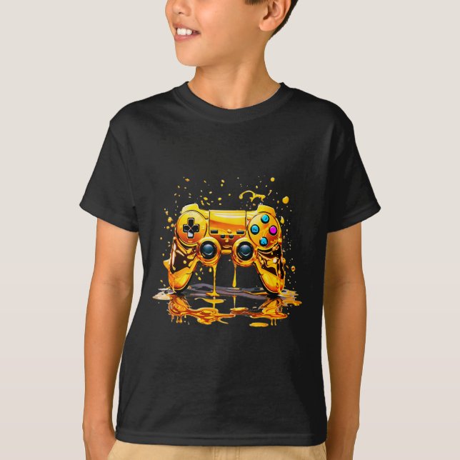 Gold Splash Video Game Controller Golden Gamer Gam T-Shirt (Vorderseite)