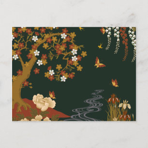 Gold Spring Floral Cherry Blossom River Night Postkarte