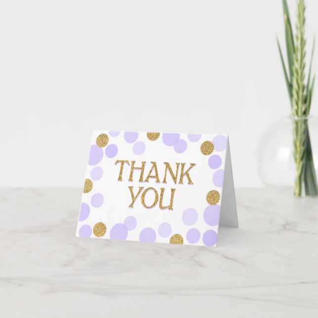 Gold Sprinkles Scatter Lavender Dots Vielen Dank Dankeskarte (Vorderseite)