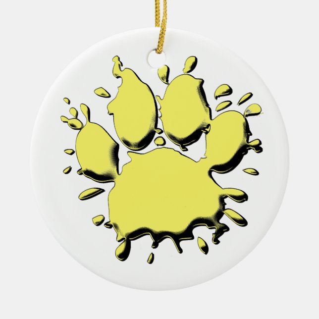 Gold Spritzer Dog Paw Zeichnend Keramik Ornament (Vorne)