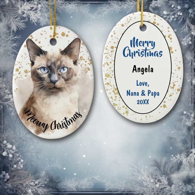 Gold Spritzer Meowy Christmas Siamese Katze Keramik Ornament (Von Creator hochgeladen)