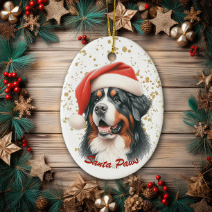 Gold Spritzer Santa Paws Berner Hund Keramik Ornament