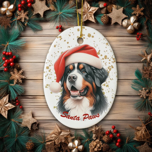 Gold Spritzer Santa Paws Berner Hund Keramik Ornament (Von Creator hochgeladen)