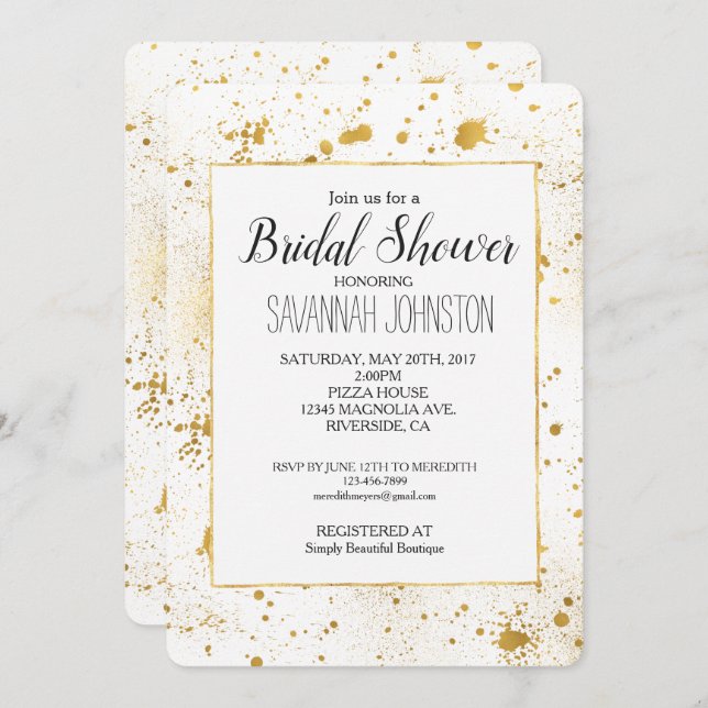 Gold Spritzers Brautparty Einladung (Vorne/Hinten)