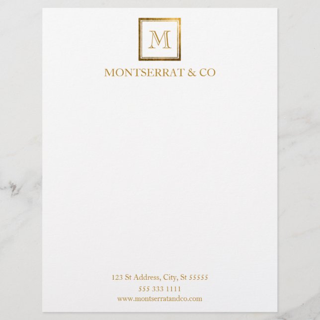 Gold Square für elegante Business Monogram-Logos Briefbogen (Vorderseite)