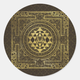 Gold Sri Yantra / Sri Chakra Runder Aufkleber