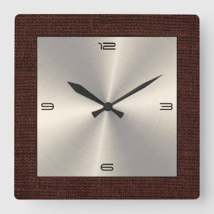Gold Stainless Steel Modern Burlap Border Quadratische Wanduhr