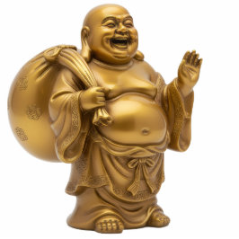 Gold Standing Laughing Buddha with Sack 2D statue Freistehende Fotoskulptur
