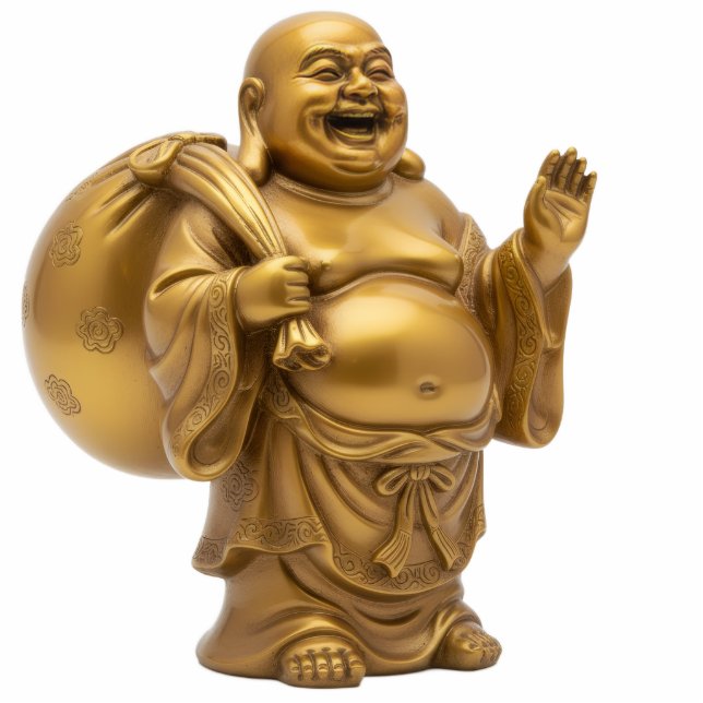 Gold Standing Laughing Buddha with Sack 2D statue Freistehende Fotoskulptur (Vorne)