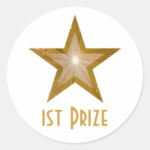 Gold Star "1. Preis" Rundaufkleber weiß Runder Aufkleber