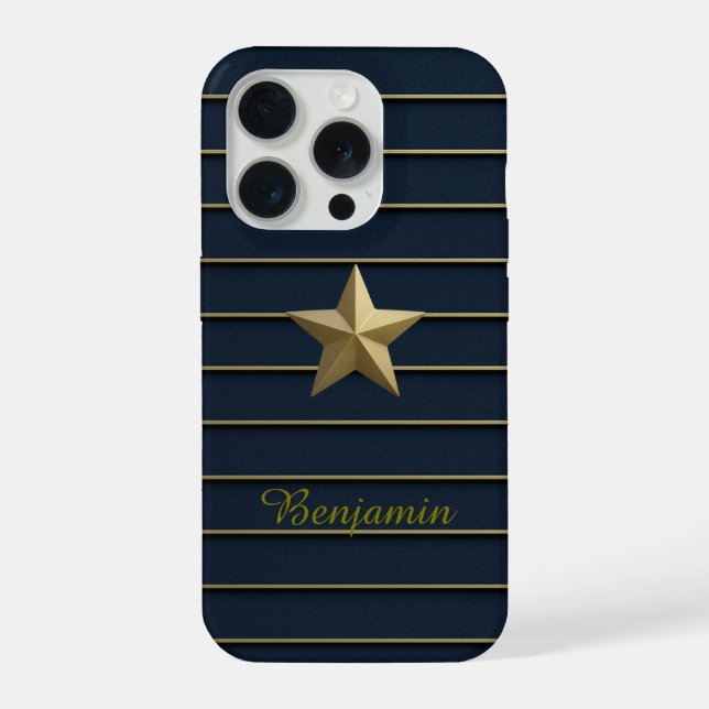 Gold Star auf Navy Blue iPhone 15 Pro Hüllen iPhone Hülle (Rückseite)