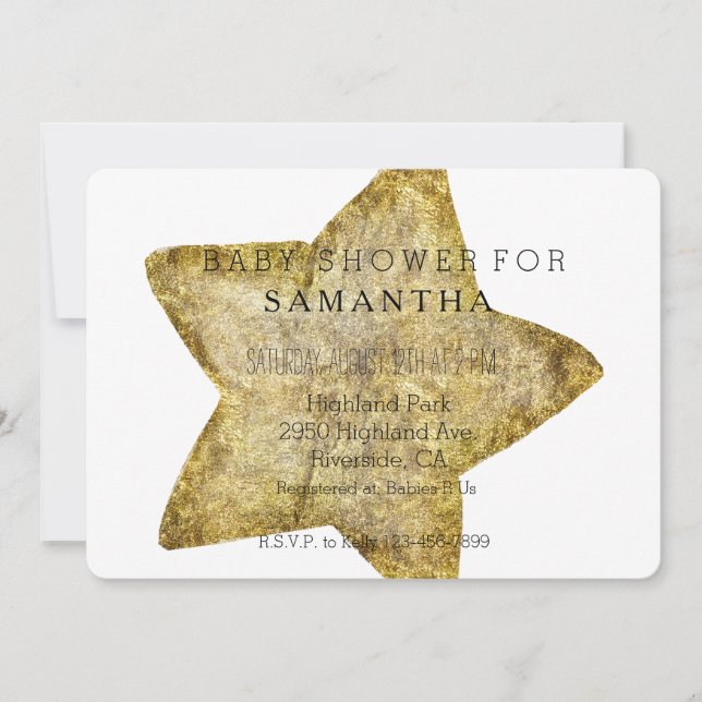 Gold Star Babydusche Einladung (Vorderseite)