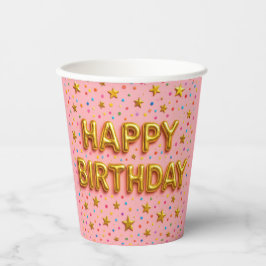 Gold Star Birthday Cup. Pappbecher