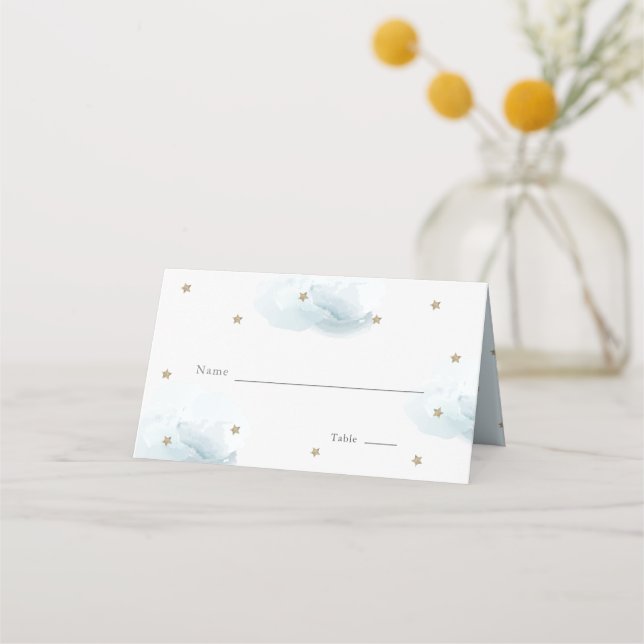 Gold Star & Blue Cloud Baby Dusche Platzkarte (Vorderseite)