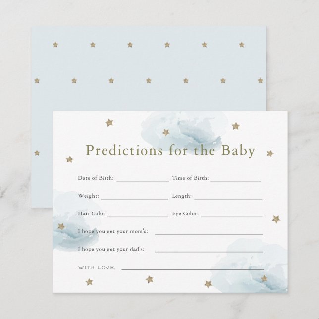 Gold Star & Blue Cloud Baby Predictions Card Einladung (Vorne/Hinten)