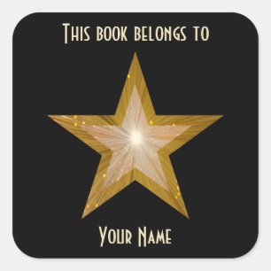 "Gold" Star-Buchzeichen-Aufkleber Blaxon Quadratischer Aufkleber
