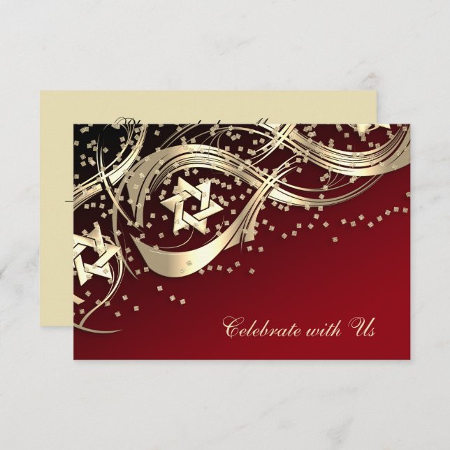Gold Star Confetti Blühe RSVP Card Black (Vorne/Hinten)
