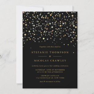 Gold Star Confetti Modern Wedding Einladung